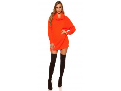 Oversize pletené šaty s rolákem neonově oranžové