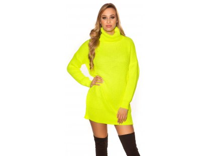 Oversize pletené šaty s rolákem neonově žluté