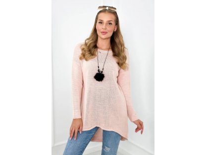 Oversize svetr + náhrdelník Meryle pudrově růžový