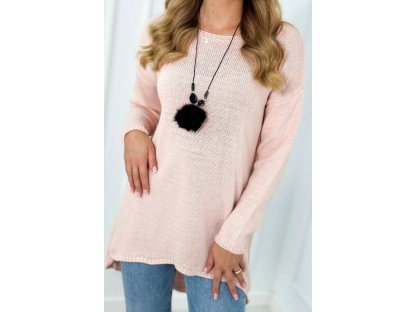 Oversize svetr + náhrdelník Meryle pudrově růžový