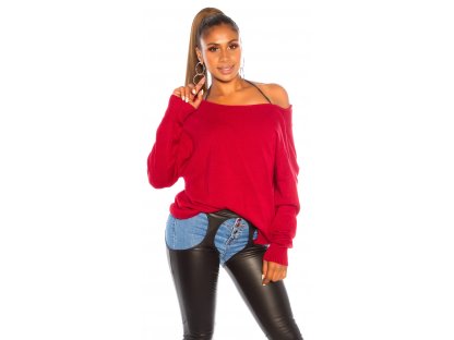 Oversize svetr s odhalenými zády Lena bordó