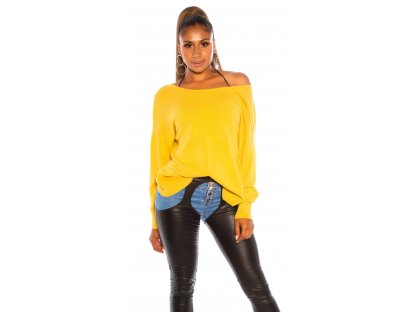 Oversize svetr s odhalenými zády Lena hořčicový