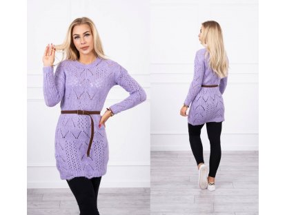 Pletené šaty/dlouhý svetr s páskem Albertine fialové