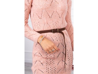 Pletené šaty/dlouhý svetr s páskem Albertine pudrově růžové