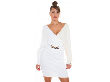 Pletené šaty s ozdobnou sponou Les bílý