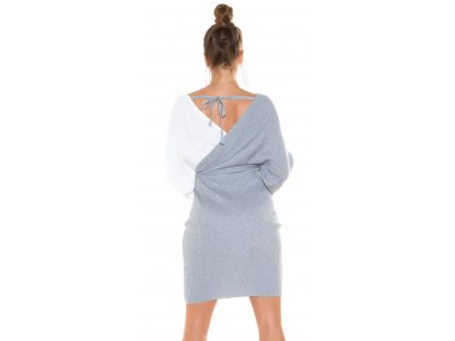 Pletené šaty s ozdobnou sponou Les šedé/bílé