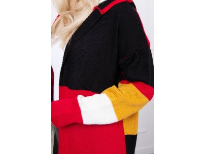 Pletený cardigan s kapucí Richardine červený/ecru/černý