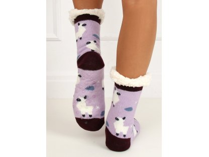 Ponožky s ovečkami zateplené beránkem Linda fialové