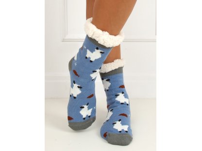 Ponožky s ovečkami zateplené beránkem Linda modré