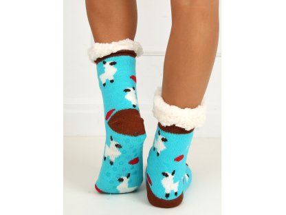 Ponožky s ovečkami zateplené beránkem Linda modré