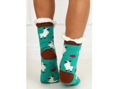 Ponožky s ovečkami zateplené beránkem Linda zelené