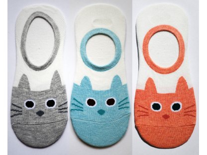 Ponožky ťapky s kočičkou Caryl - sada 3 páry - šedé/tyrkysové/oranžové