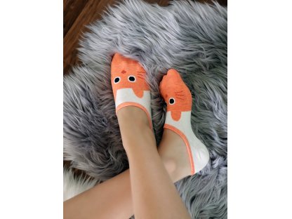 Ponožky ťapky s kočičkou Caryl - sada 3 páry - šedé/tyrkysové/oranžové