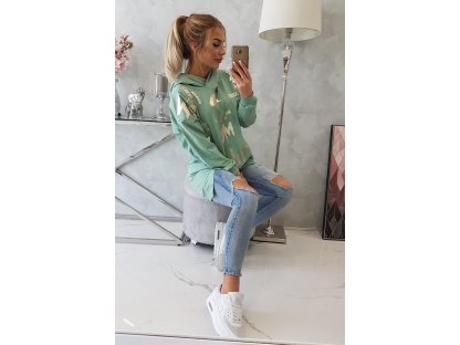 Potištěná mikina se zipem na kapuci Quella tmavá mint