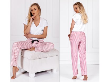 Proužkované dlouhé pyžamo Shannah bílé/růžové