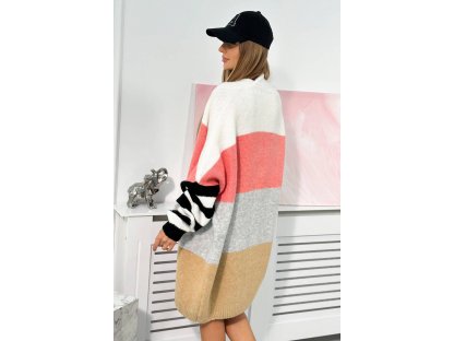 Pruhovaný cardigan Kathleen malinový/šedý/camel