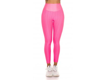 Push-up legíny s vysokým pasem a mašlí Cecelia neonově růžové