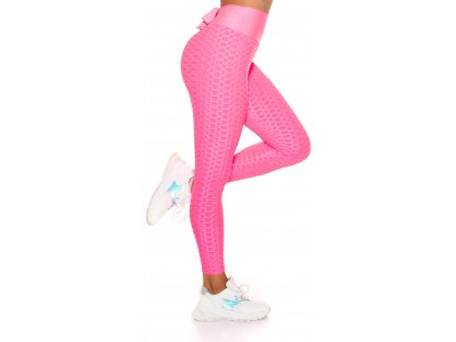 Push-up legíny s vysokým pasem a mašlí Cecelia neonově růžové