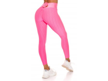 Push-up legíny s vysokým pasem a mašlí Cecelia neonově růžové