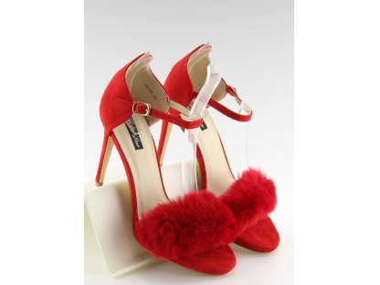Sandály na podpatku s kožíškem Mara červené