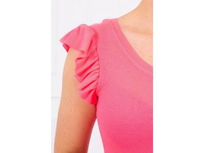 Šaty s volánkovým rukávem Rexanne neonově růžové