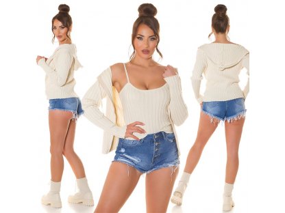 Set svetr na zip + crop top Lizzy béžový