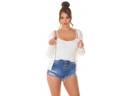 Set svetr na zip + crop top Lizzy bílý