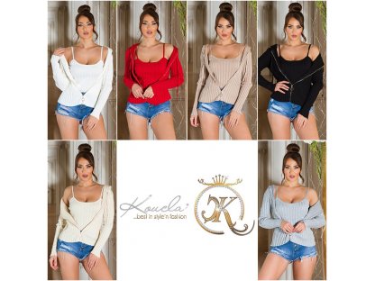 Set svetr na zip + crop top Lizzy bílý