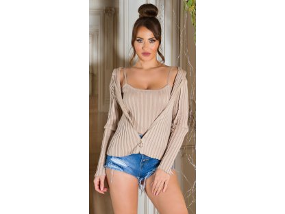 Set svetr na zip + crop top Lizzy cappuccino