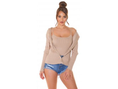 Set svetr na zip + crop top Lizzy cappuccino