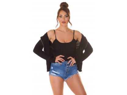 Set svetr na zip + crop top Lizzy černý