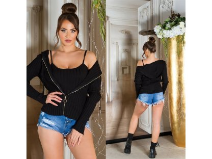 Set svetr na zip + crop top Lizzy černý