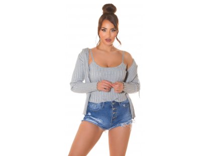 Set svetr na zip + crop top Lizzy šedý