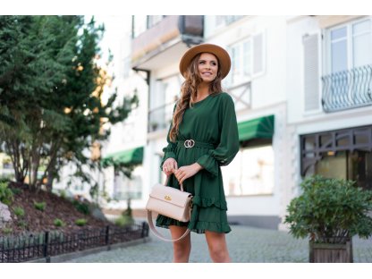 Šifónové šaty s volánky a páskem Carley zelené