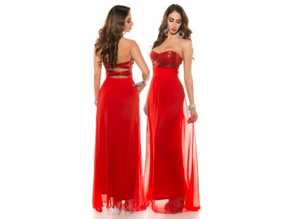 Společenské dlouhé šaty s flitry Červené