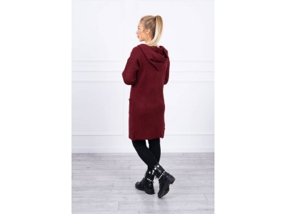 Teplý cardigan s kapucí a kapsami Kortney bordó