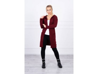 Teplý cardigan s kapucí a kapsami Kortney bordó