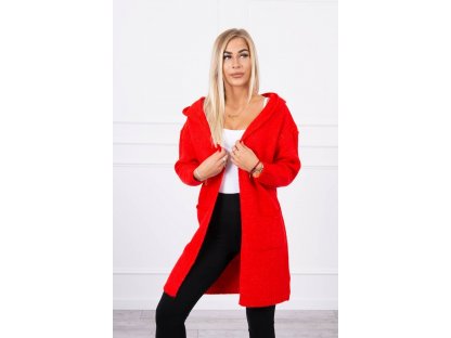 Teplý cardigan s kapucí a kapsami Kortney červený