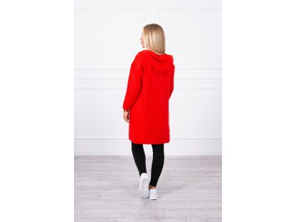 Teplý cardigan s kapucí a kapsami Kortney červený