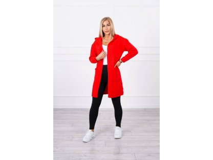 Teplý cardigan s kapucí a kapsami Kortney červený