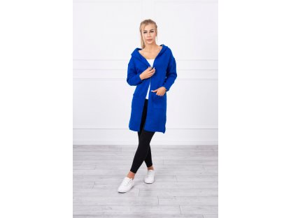 Teplý cardigan s kapucí a kapsami Kortney modrý