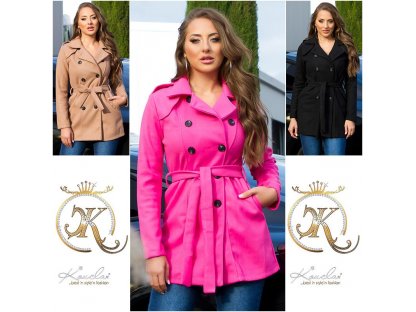 Trendy kabát s páskem a knoflíky Ailey růžový