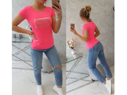Tričko Milano s kamínky Linda neonově růžové