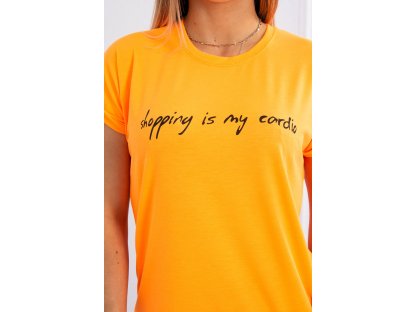 Tričko SHOPPING IS MY CARDIO Keira neonově oranžové