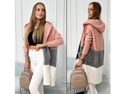 Tricolor cardigan Carrie růžový/šedý/ecru
