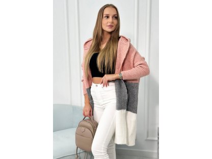 Tricolor cardigan Carrie růžový/šedý/ecru