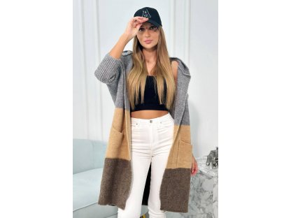 Tricolor cardigan Carrie šedý/camel/hnědý