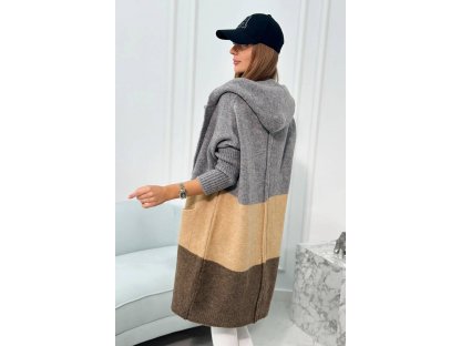 Tricolor cardigan Carrie šedý/camel/hnědý