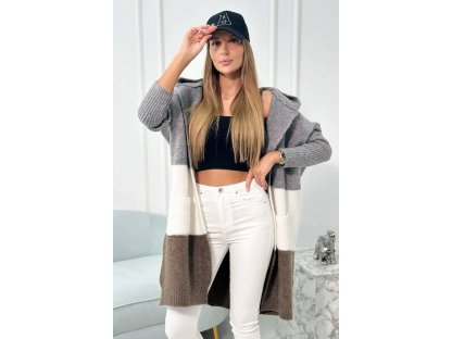 Tricolor cardigan Carrie šedý/ecru/hnědý