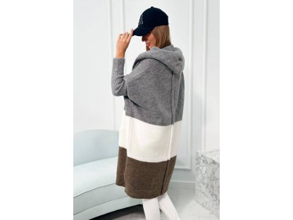 Tricolor cardigan Carrie šedý/ecru/hnědý
